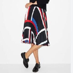 Misha Nonoo Saturday Patterned Pleated Skirt size medium Black Res Blue White